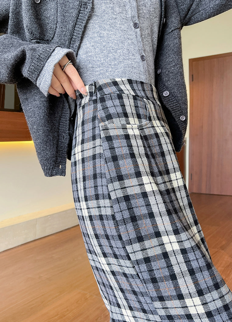 Plaid High Waist Fishtail Skirt