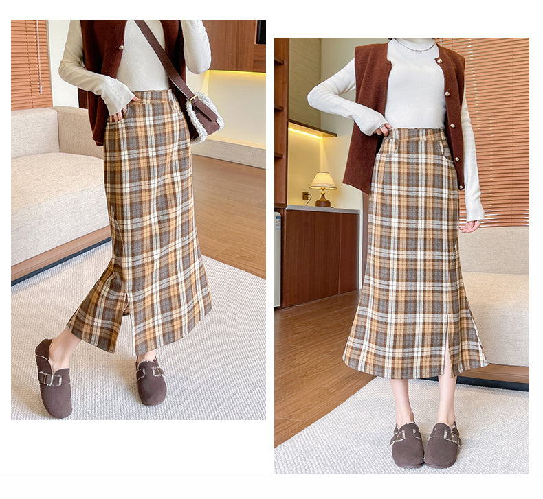 Plaid High Waist Fishtail Skirt