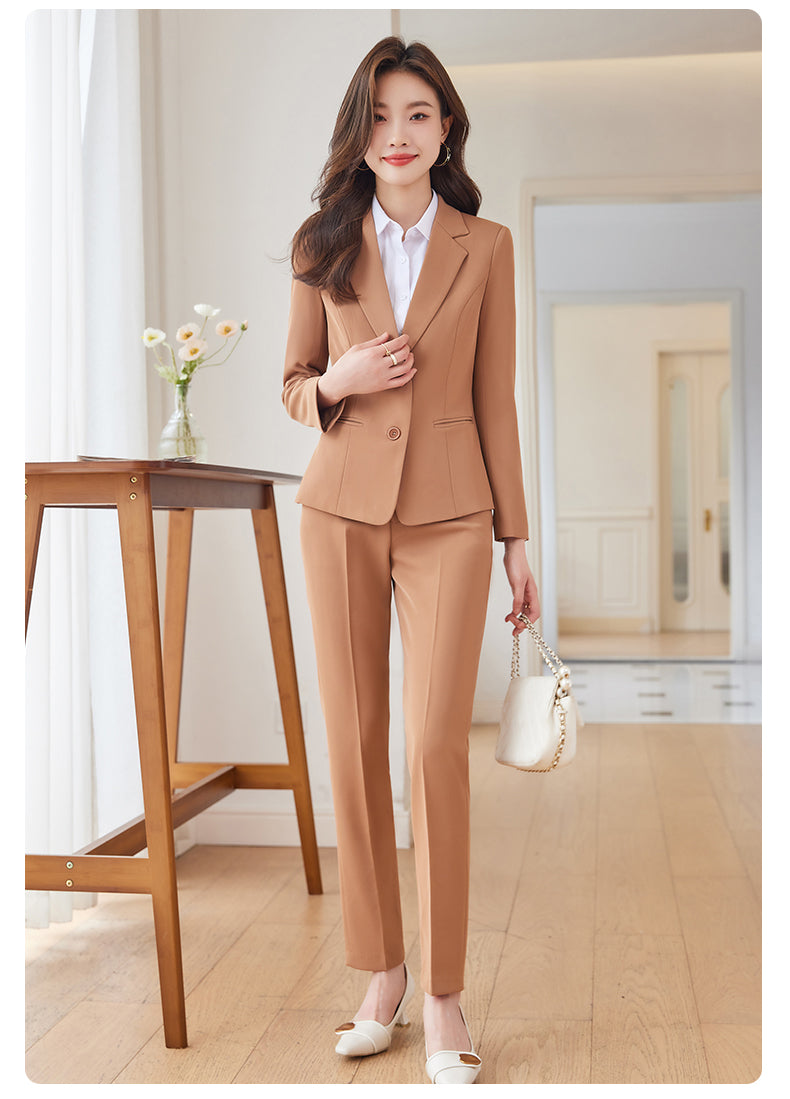 Single Breasted Women's Suit Jacket + Pencil Trousers Two Pieces Set