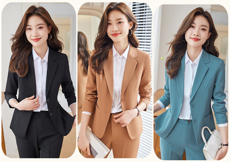 Single Breasted Women's Suit Jacket + Pencil Trousers Two Pieces Set