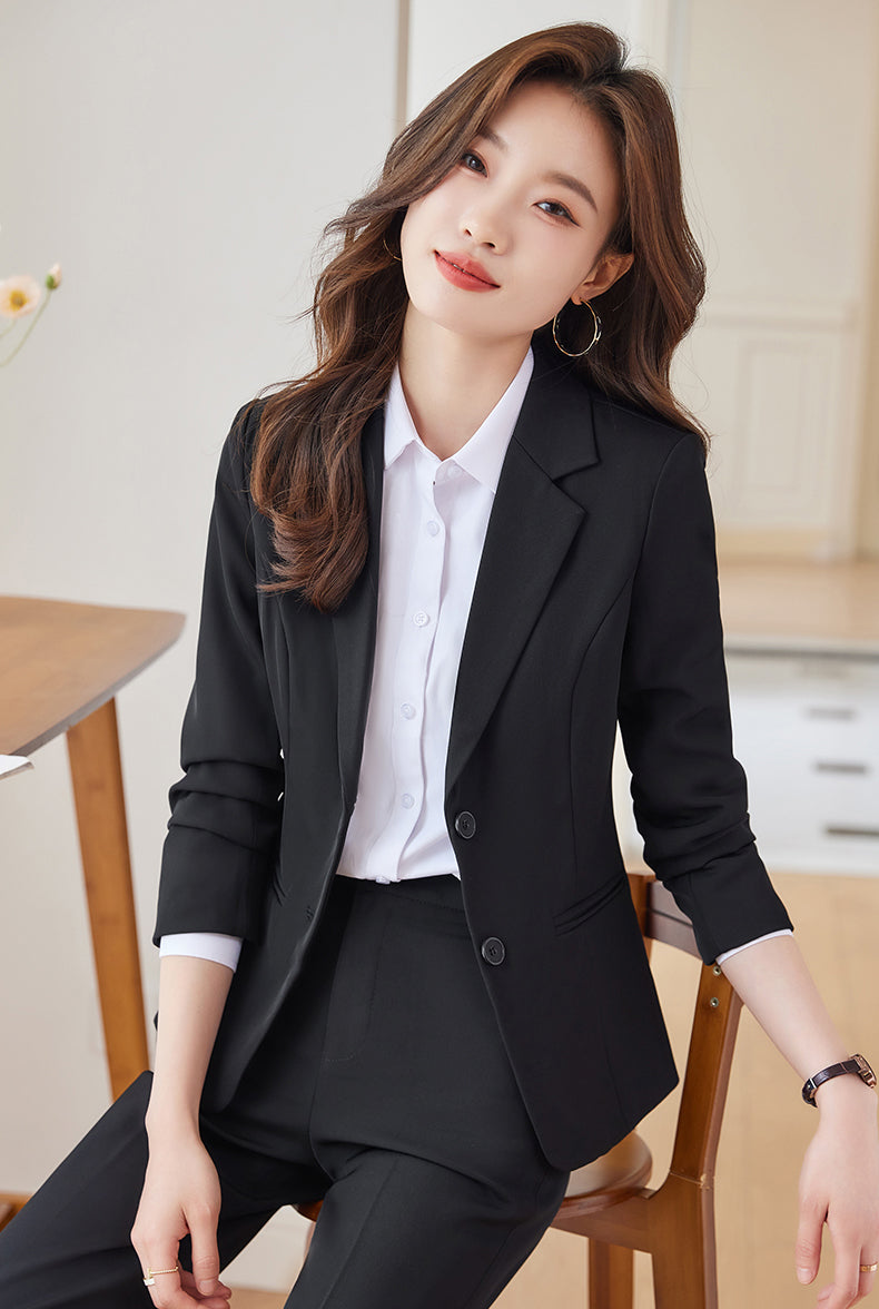 Single Breasted Women's Suit Jacket + Pencil Trousers Two Pieces Set