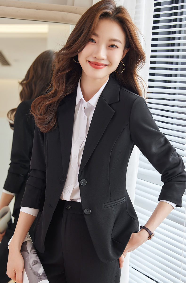 Single Breasted Women's Suit Jacket + Pencil Trousers Two Pieces Set