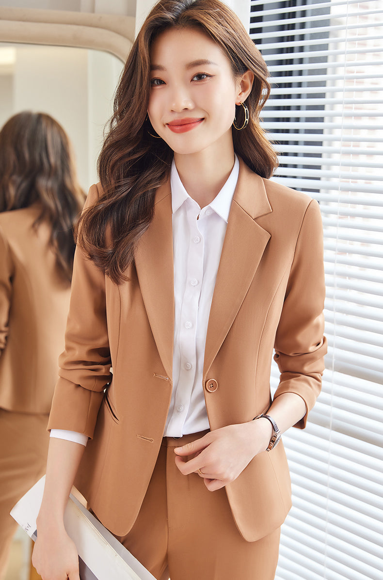 Single Breasted Women's Suit Jacket + Pencil Trousers Two Pieces Set