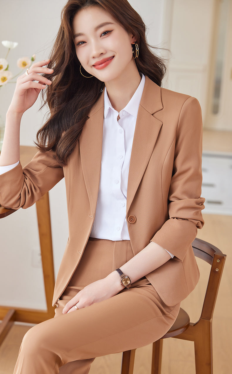 Single Breasted Women's Suit Jacket + Pencil Trousers Two Pieces Set