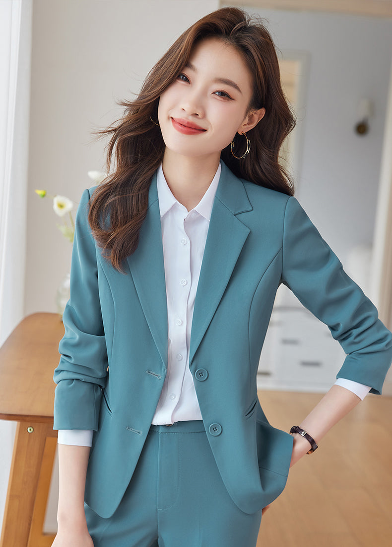 Single Breasted Women's Suit Jacket + Pencil Trousers Two Pieces Set