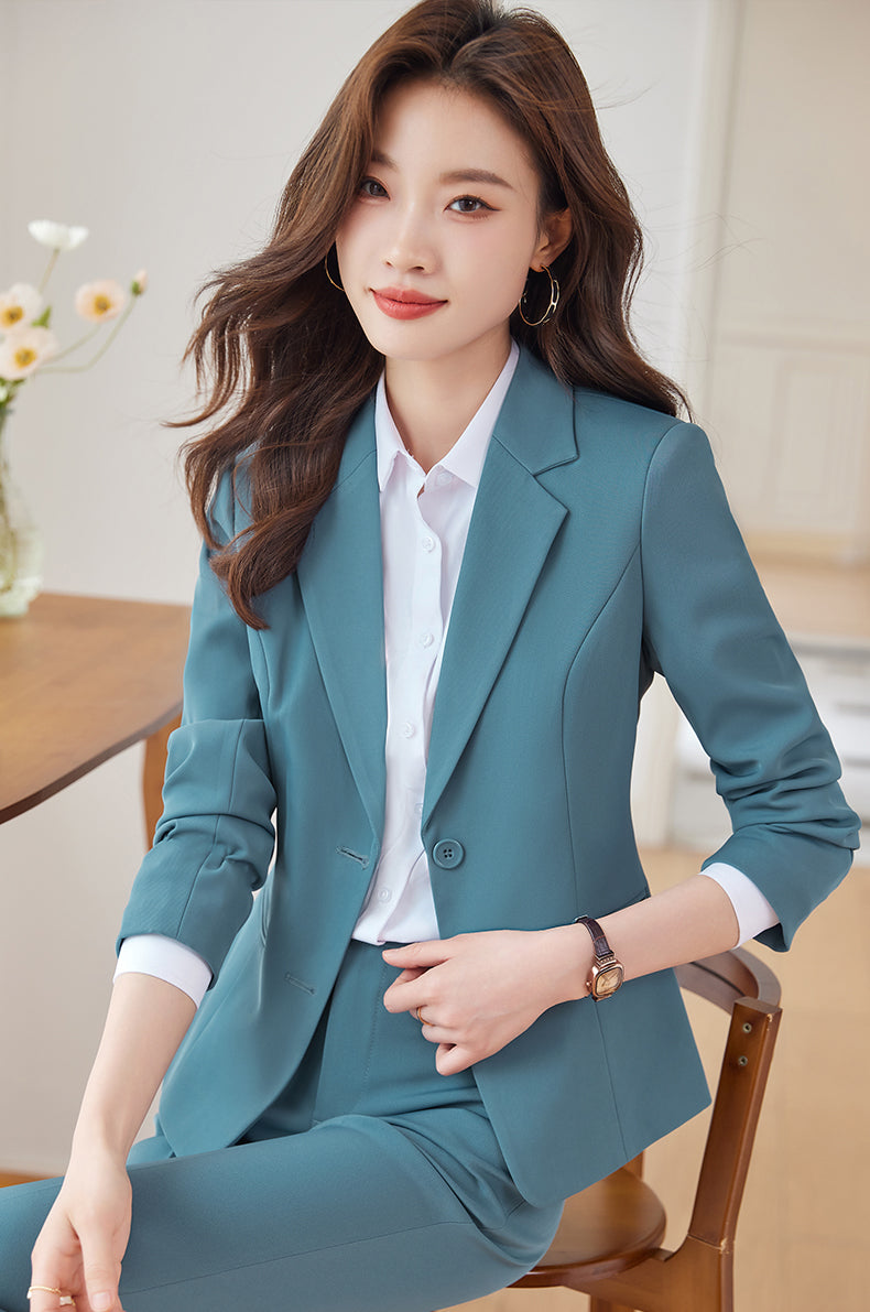 Single Breasted Women's Suit Jacket + Pencil Trousers Two Pieces Set