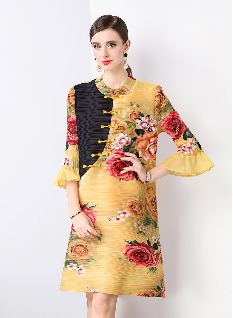 Retro Yellow Loose Floral Cheongsam