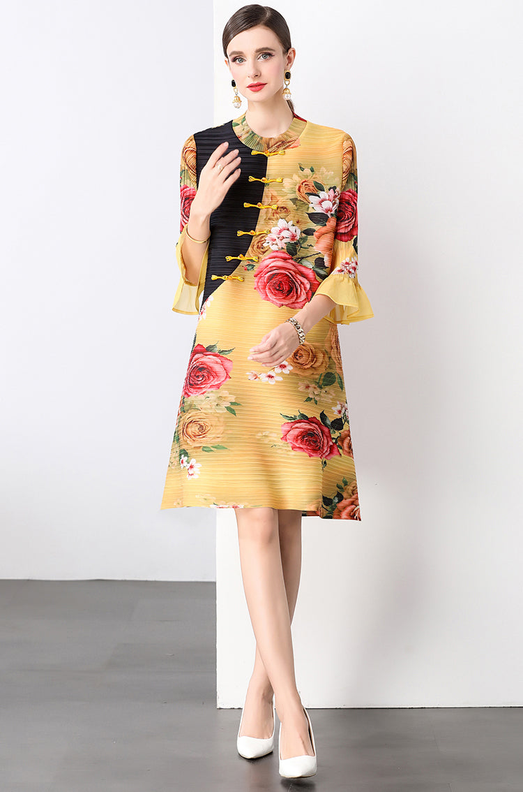 Retro Yellow Loose Floral Cheongsam