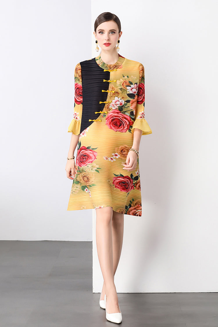 Retro Yellow Loose Floral Cheongsam