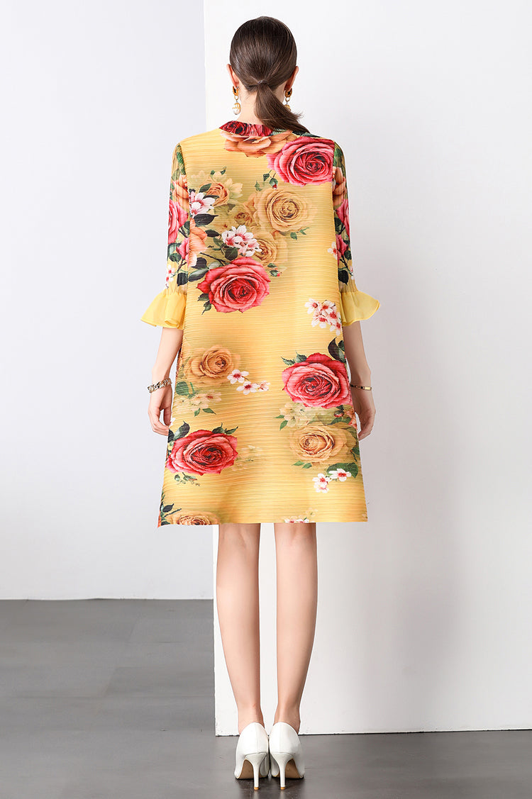 Retro Yellow Loose Floral Cheongsam