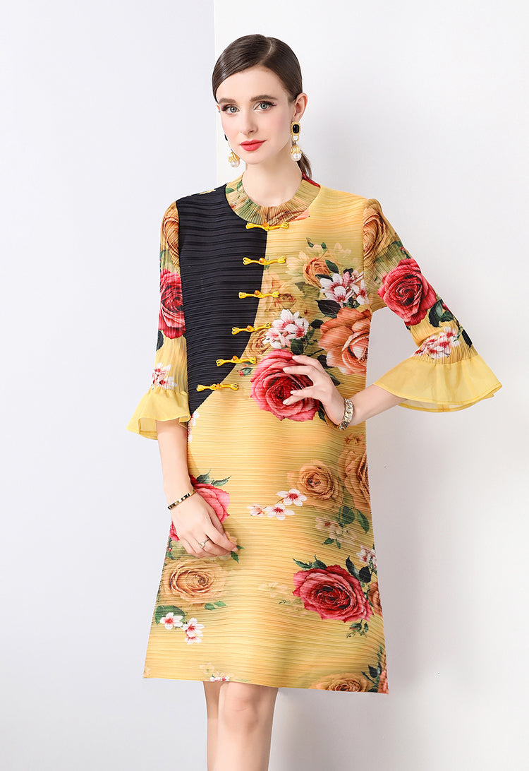 Retro Yellow Loose Floral Cheongsam