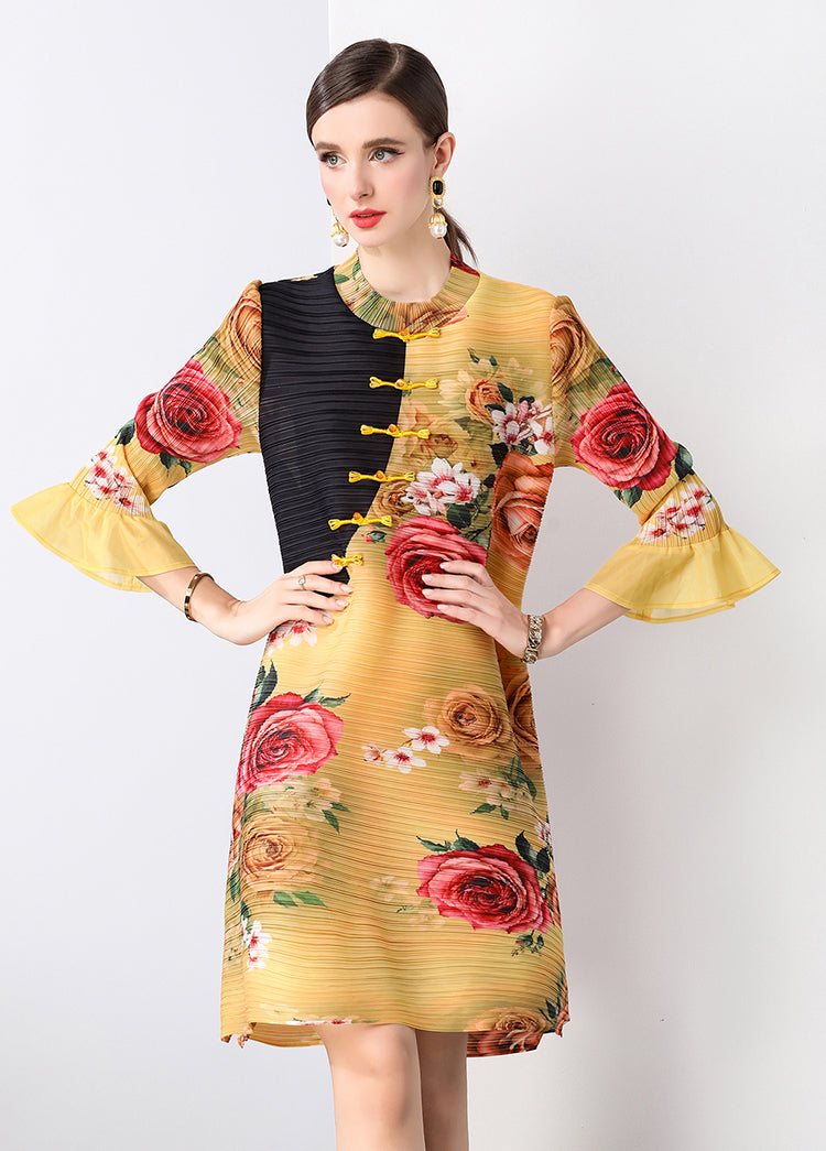 Retro Yellow Loose Floral Cheongsam