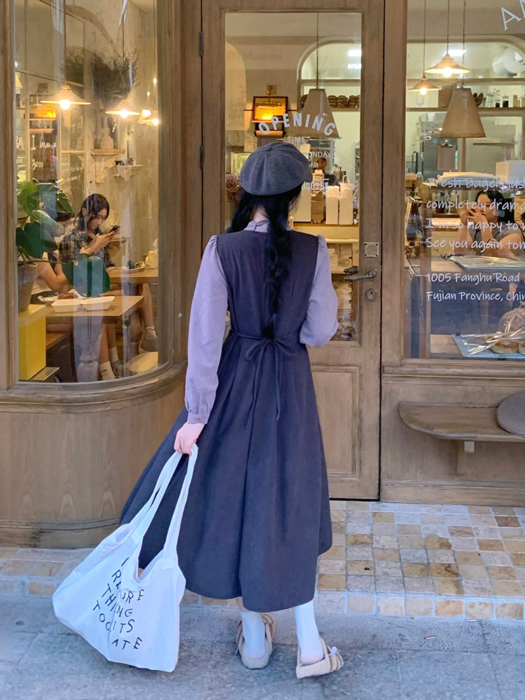 Fog Blue Long-sleeve Mid-length Dress