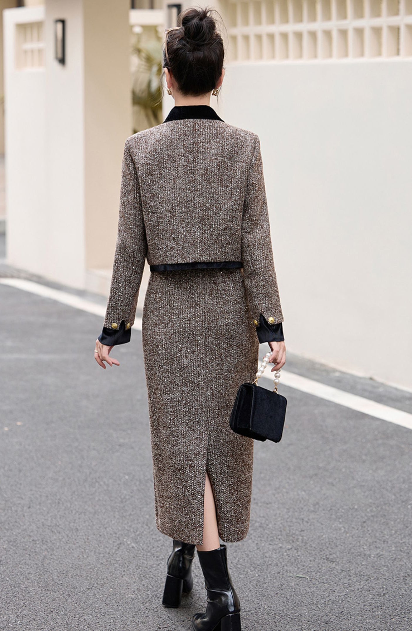 Autumn And Winter Brown Jacket + Skirt Two Pieces Suit Set