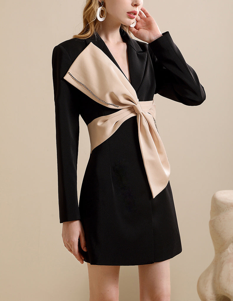 Black Bow Design Sweet Cool Style Suit Mini Dress