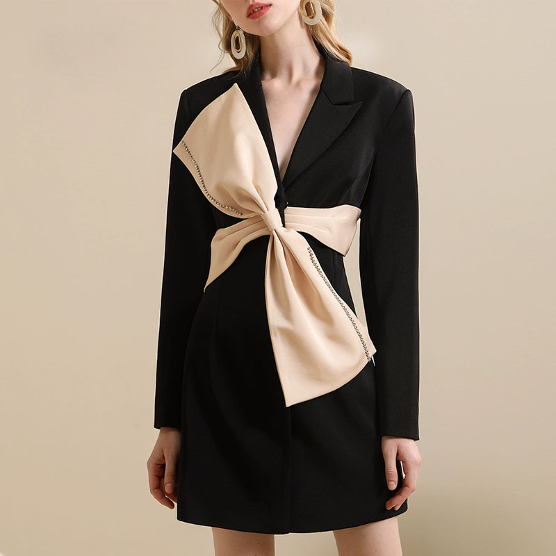 Black Bow Design Sweet Cool Style Suit Mini Dress