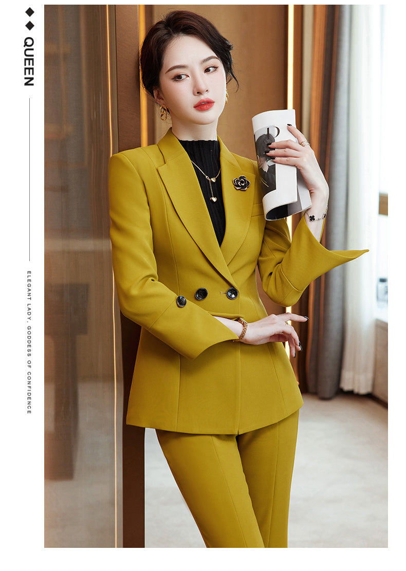 Women's Suit Jacket + Professional Slim Fit Casual Bell Bottom Pants