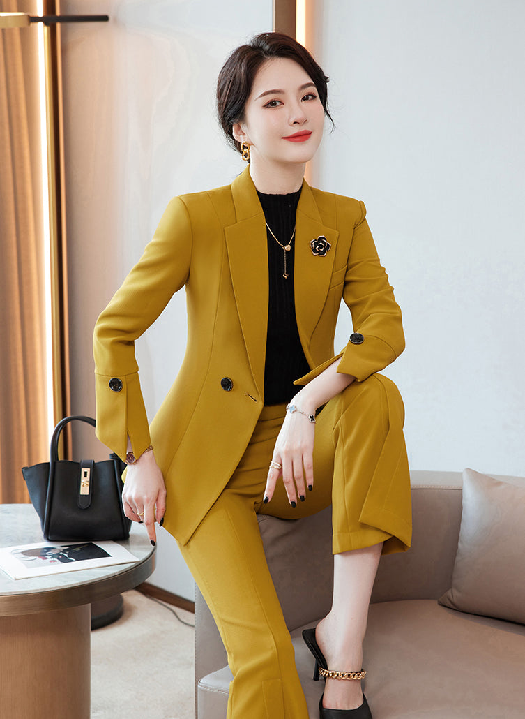 Women's Suit Jacket + Professional Slim Fit Casual Bell Bottom Pants