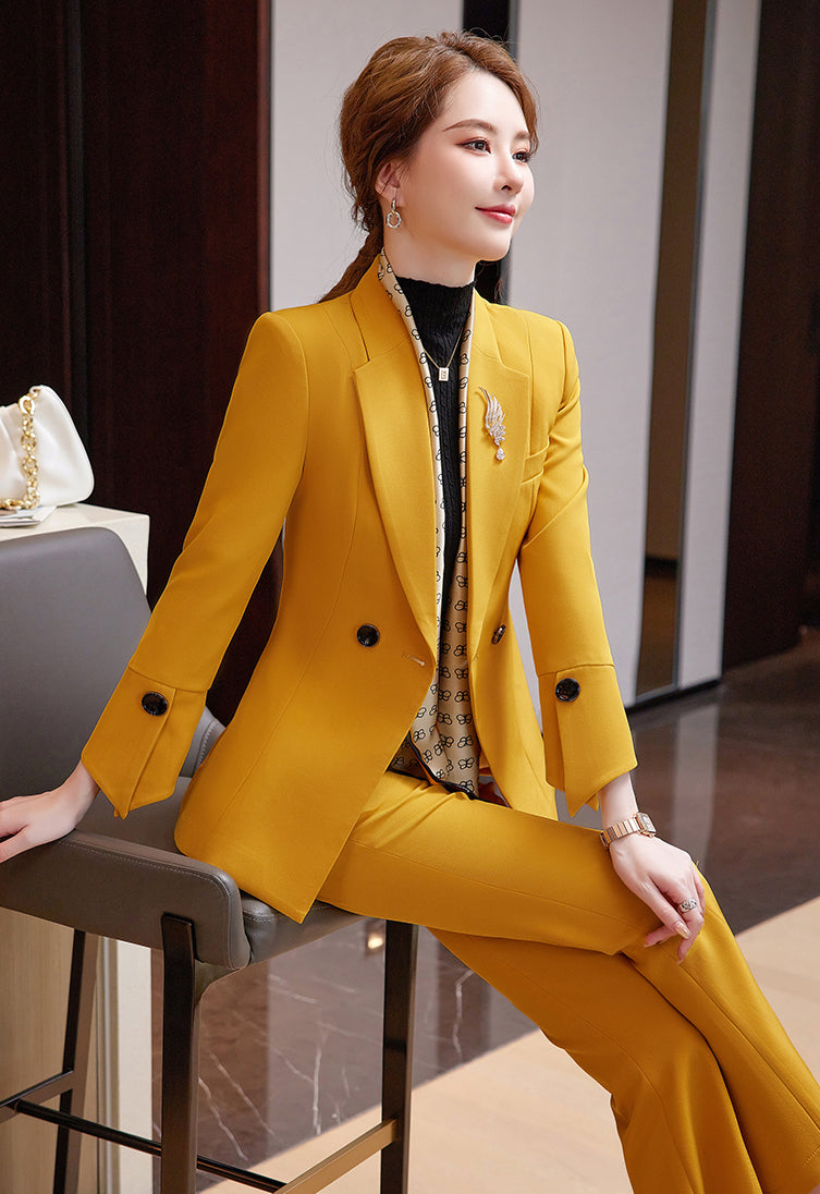 Women's Suit Jacket + Professional Slim Fit Casual Bell Bottom Pants