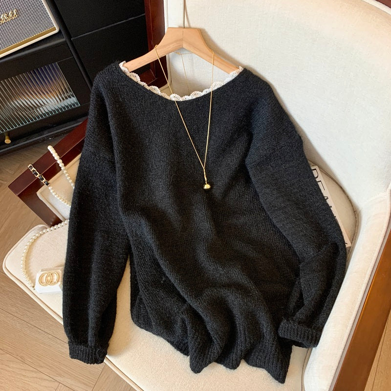 Bowknot Backless V-neck Loose Sweater For Women