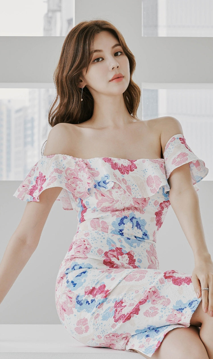 Off Shoulder Floral Slim Dress