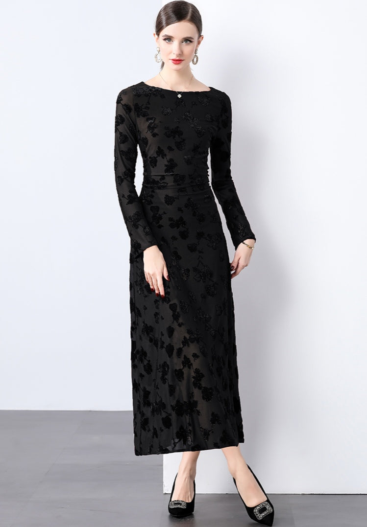 Elegant Jacquard Flocking Dress