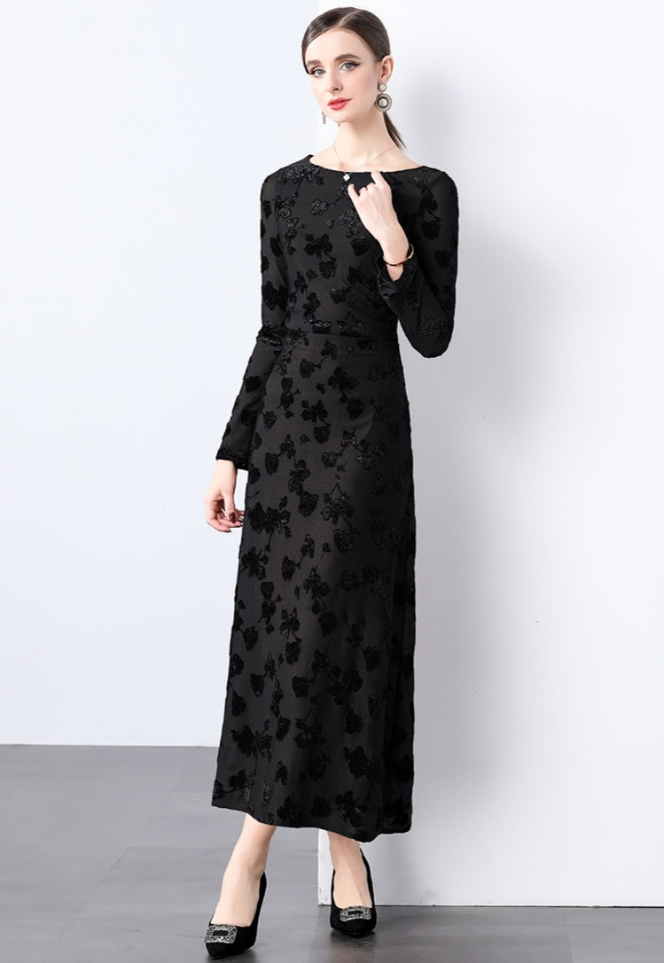 Elegant Jacquard Flocking Dress