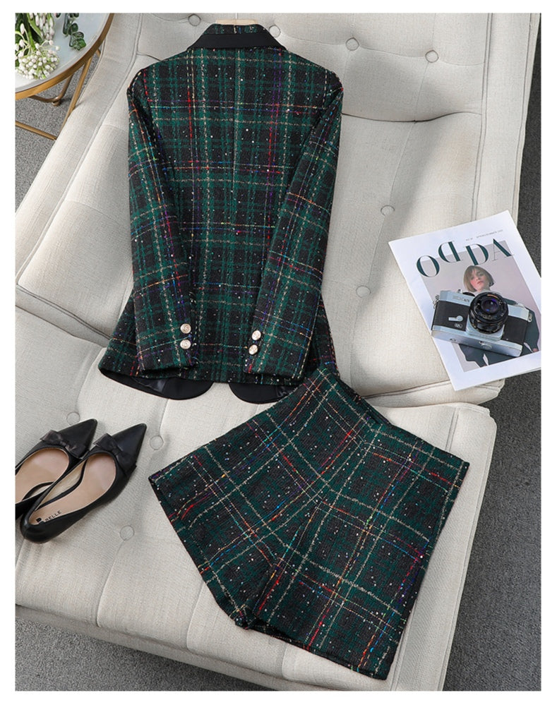 Plaid Suit Jacket + Shorts Two Pieces Suit Set