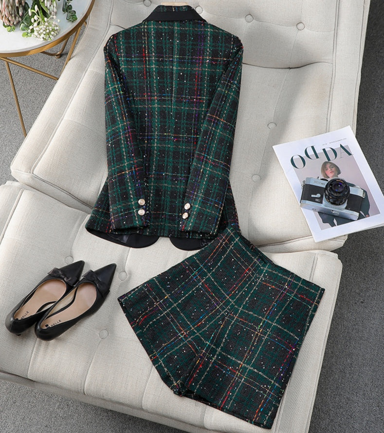 Plaid Suit Jacket + Shorts Two Pieces Suit Set