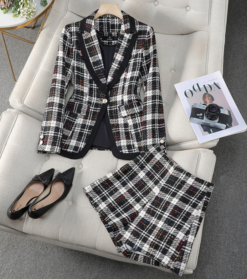 Plaid Suit Jacket + Shorts Two Pieces Suit Set