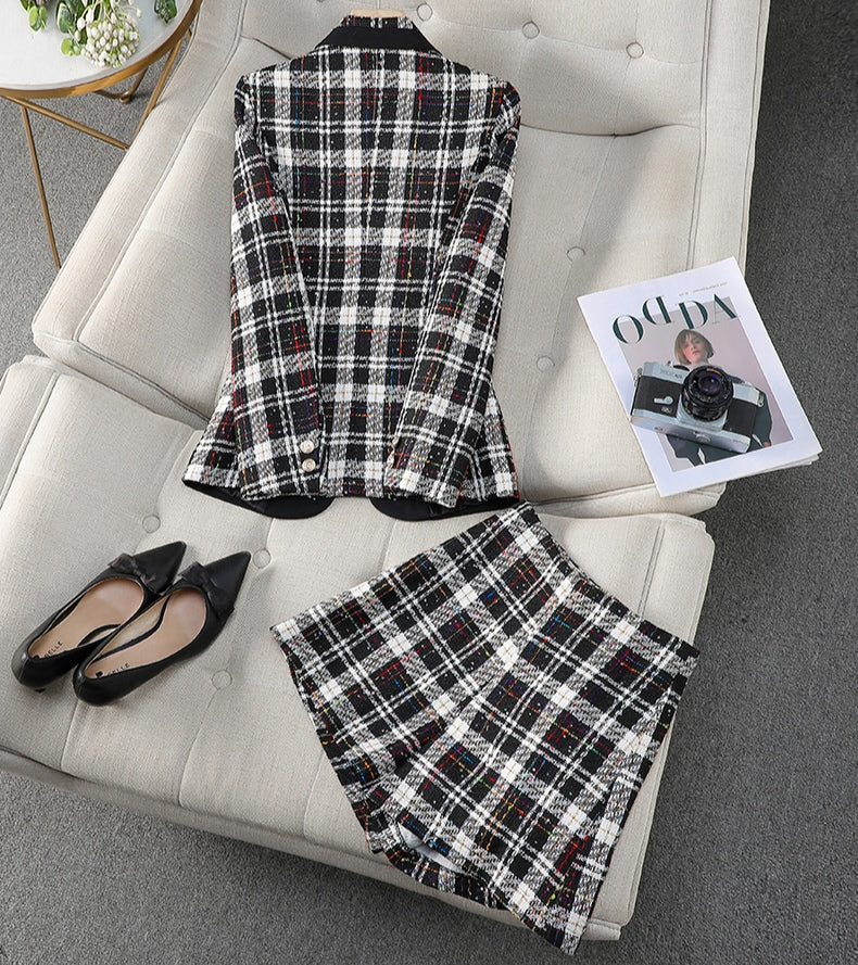 Plaid Suit Jacket + Shorts Two Pieces Suit Set