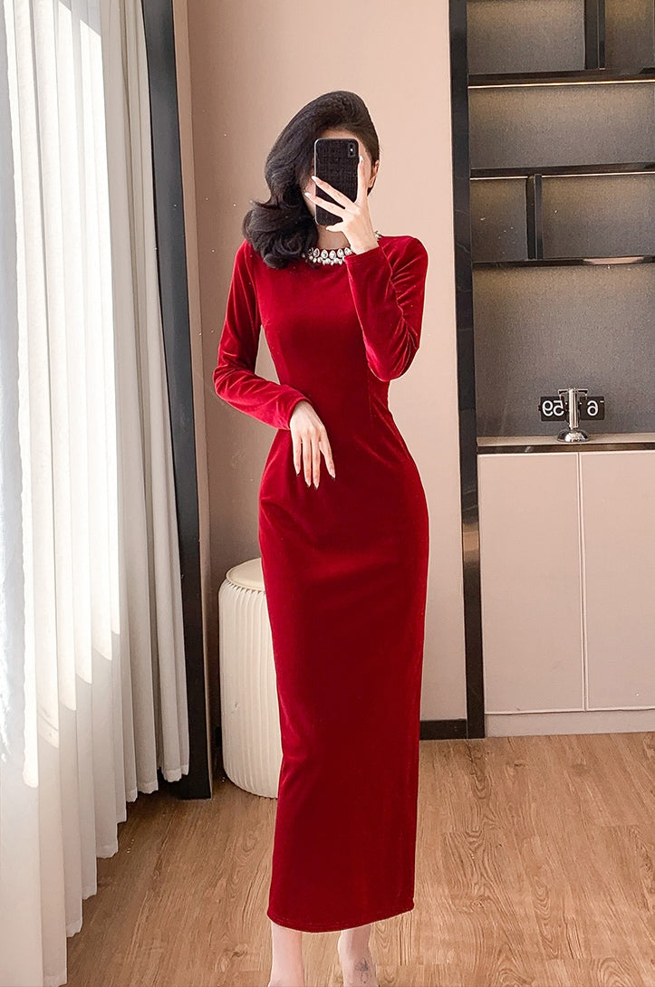 Hepburn Mid-length Velvet Elegant Dress