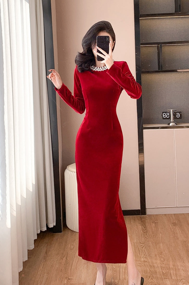 Hepburn Mid-length Velvet Elegant Dress