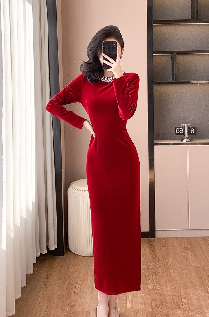 Hepburn Mid-length Velvet Elegant Dress