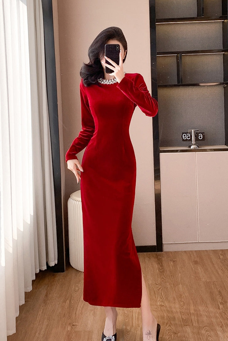 Hepburn Mid-length Velvet Elegant Dress