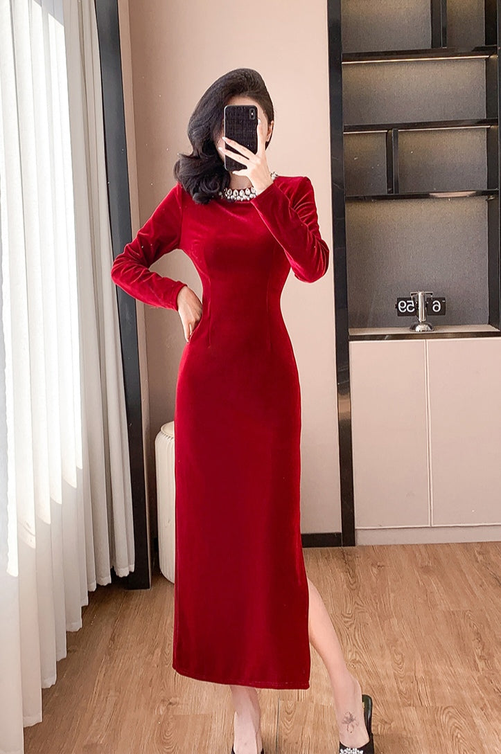 Hepburn Mid-length Velvet Elegant Dress