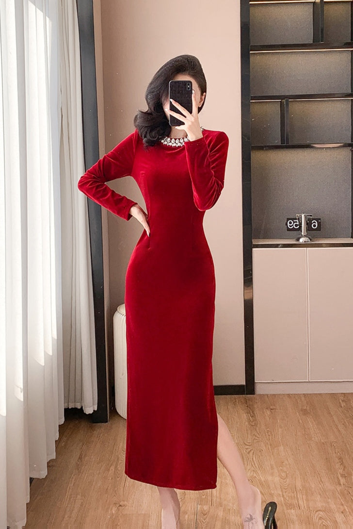 Hepburn Mid-length Velvet Elegant Dress