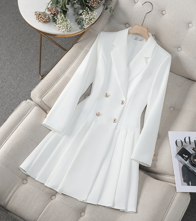 Double-breasted Pleated Suit Dress