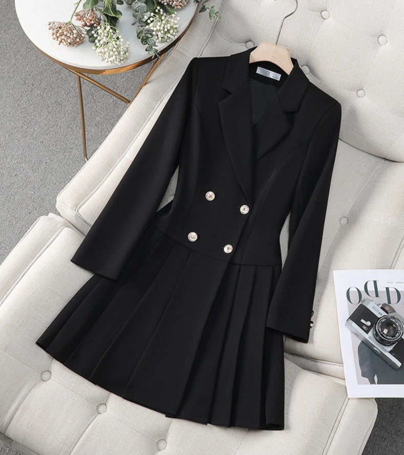 Double-breasted Pleated Suit Dress