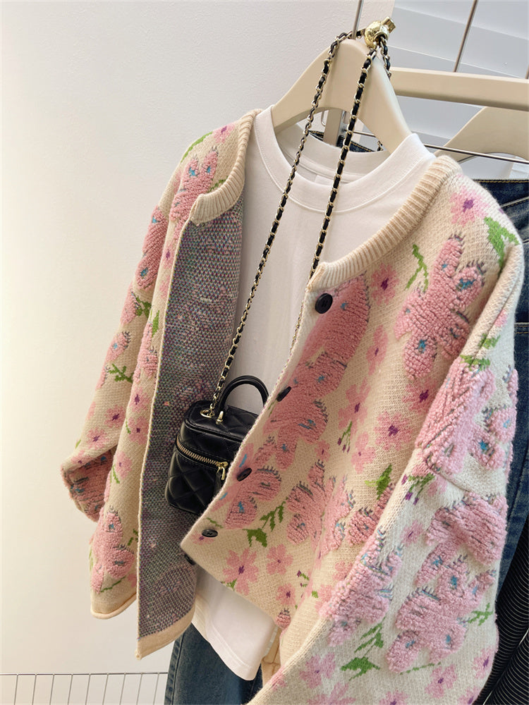 Loose Knitted Flower Women's Cardigan