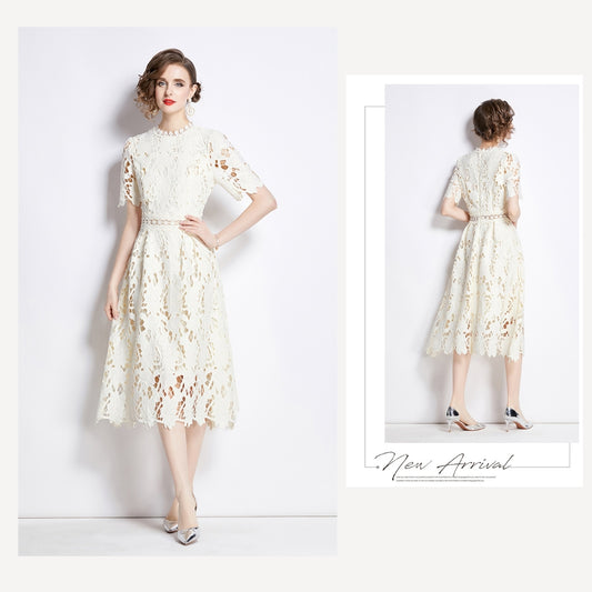 Apricot Embroidered Lace Dress