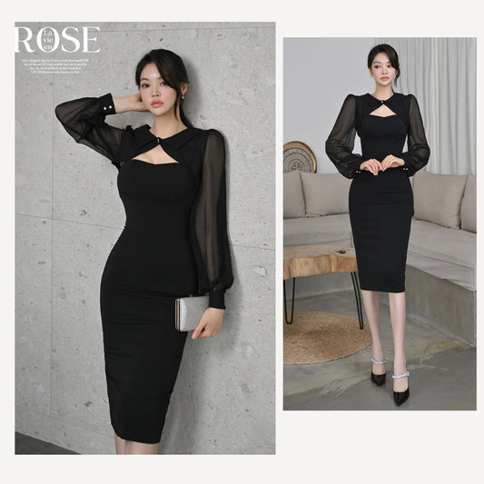 Black Long-sleeve Slim Dress