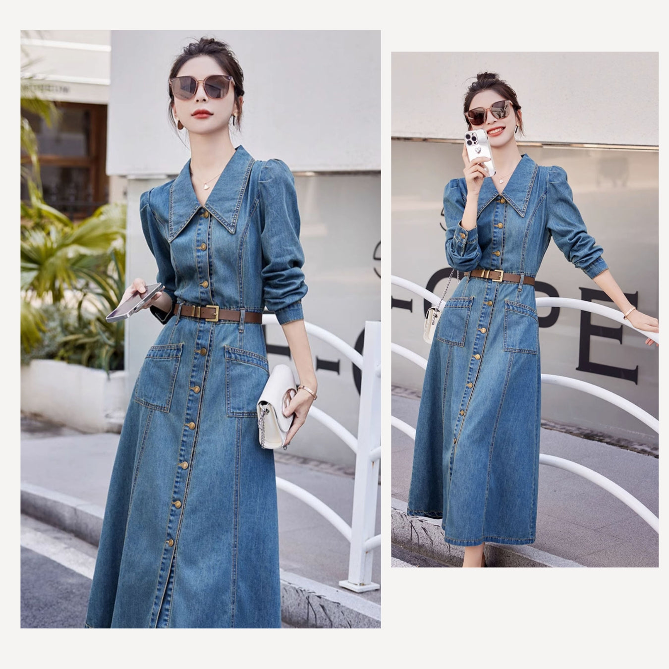 Blue Denim Mid-length Dress