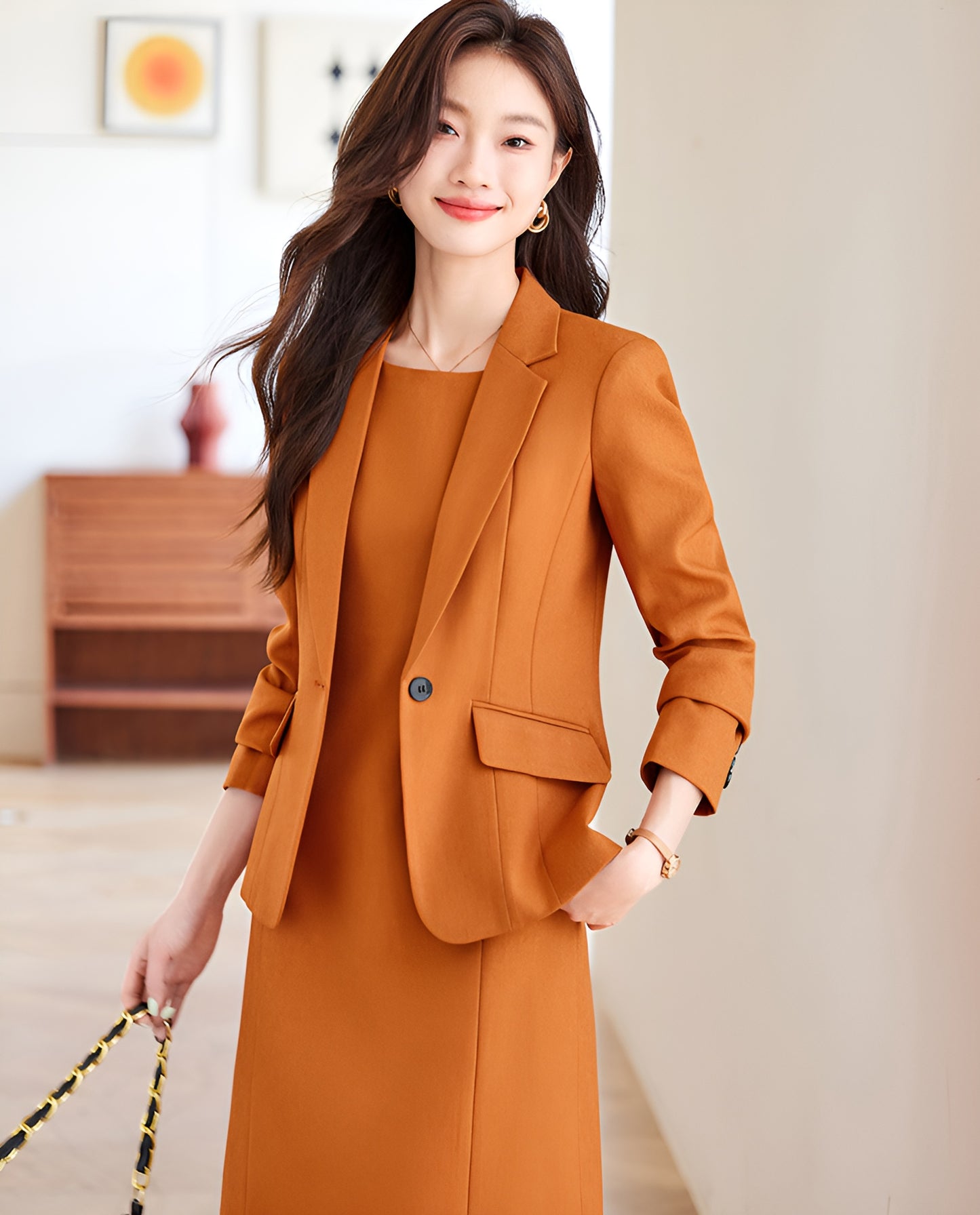 Casual Suit Jacket + Dress Two Pieces Set