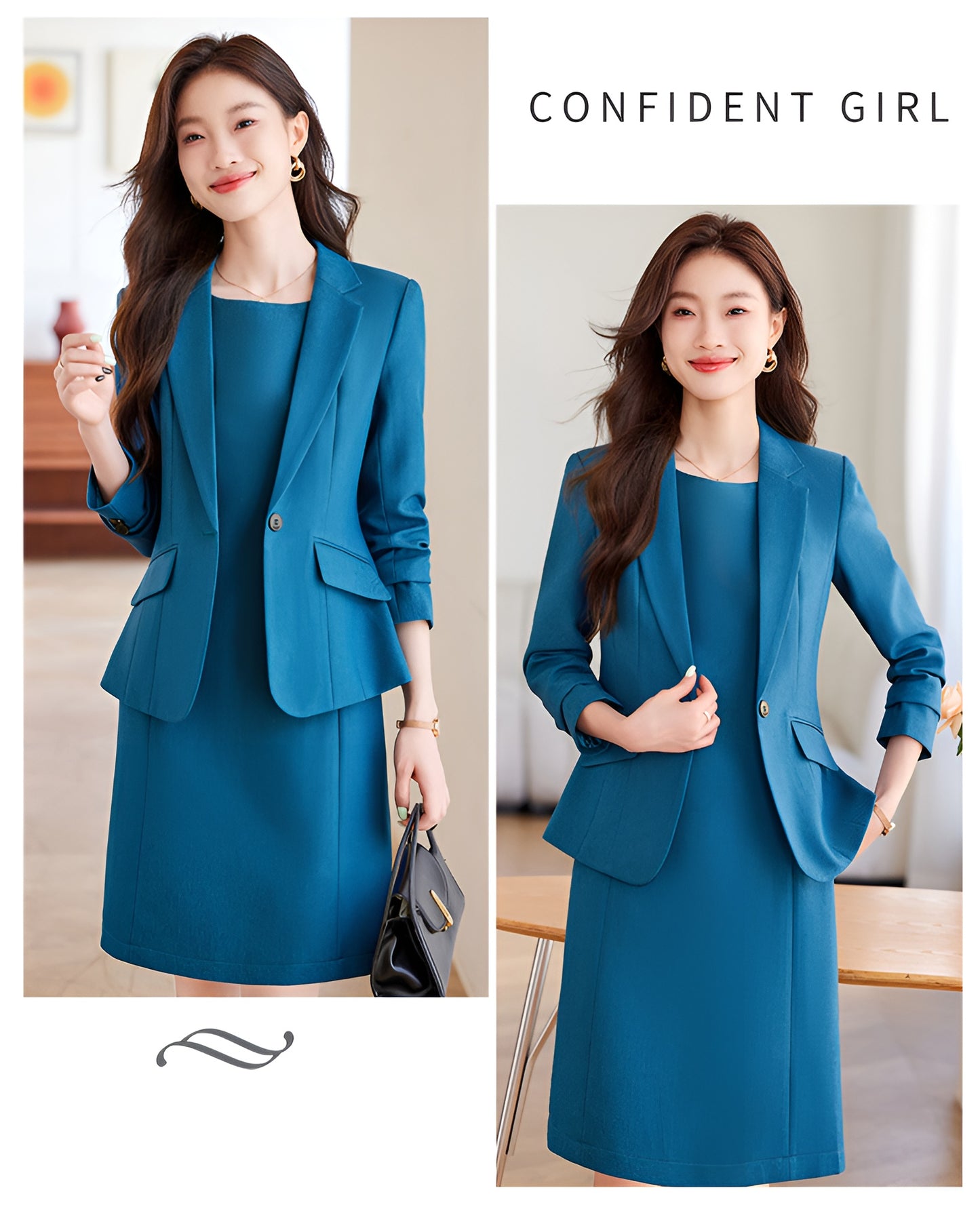 Casual Suit Jacket + Dress Two Pieces Set