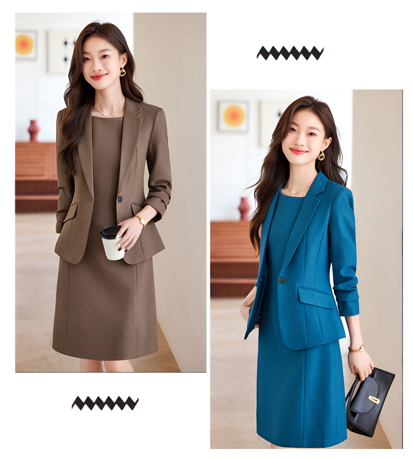 Casual Suit Jacket + Dress Two Pieces Set