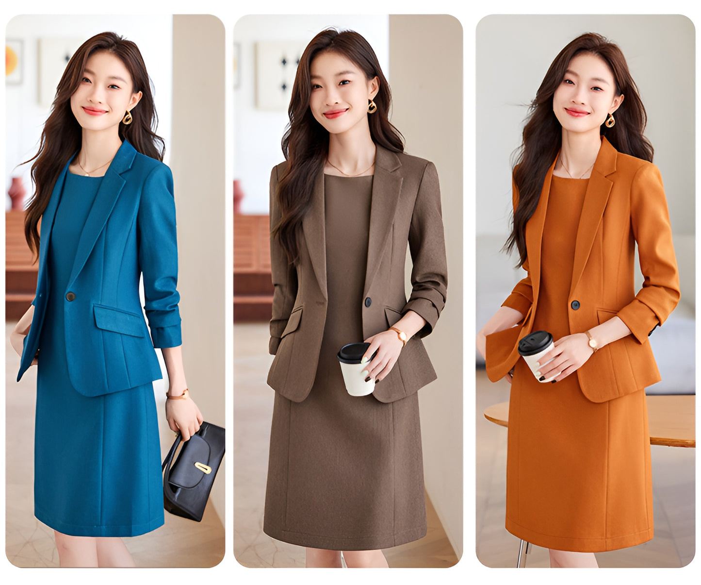 Casual Suit Jacket + Dress Two Pieces Set