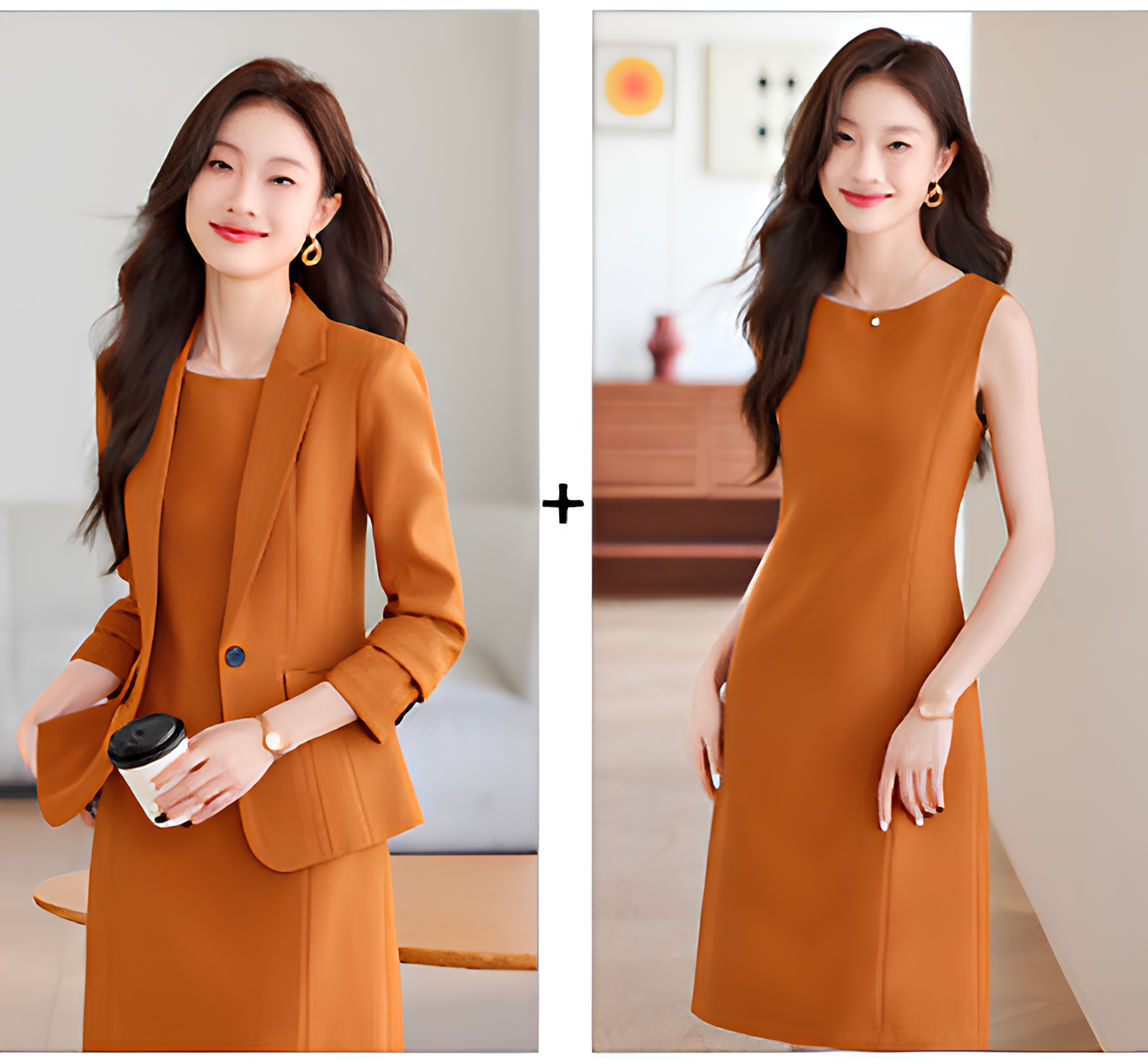 Casual Suit Jacket + Dress Two Pieces Set