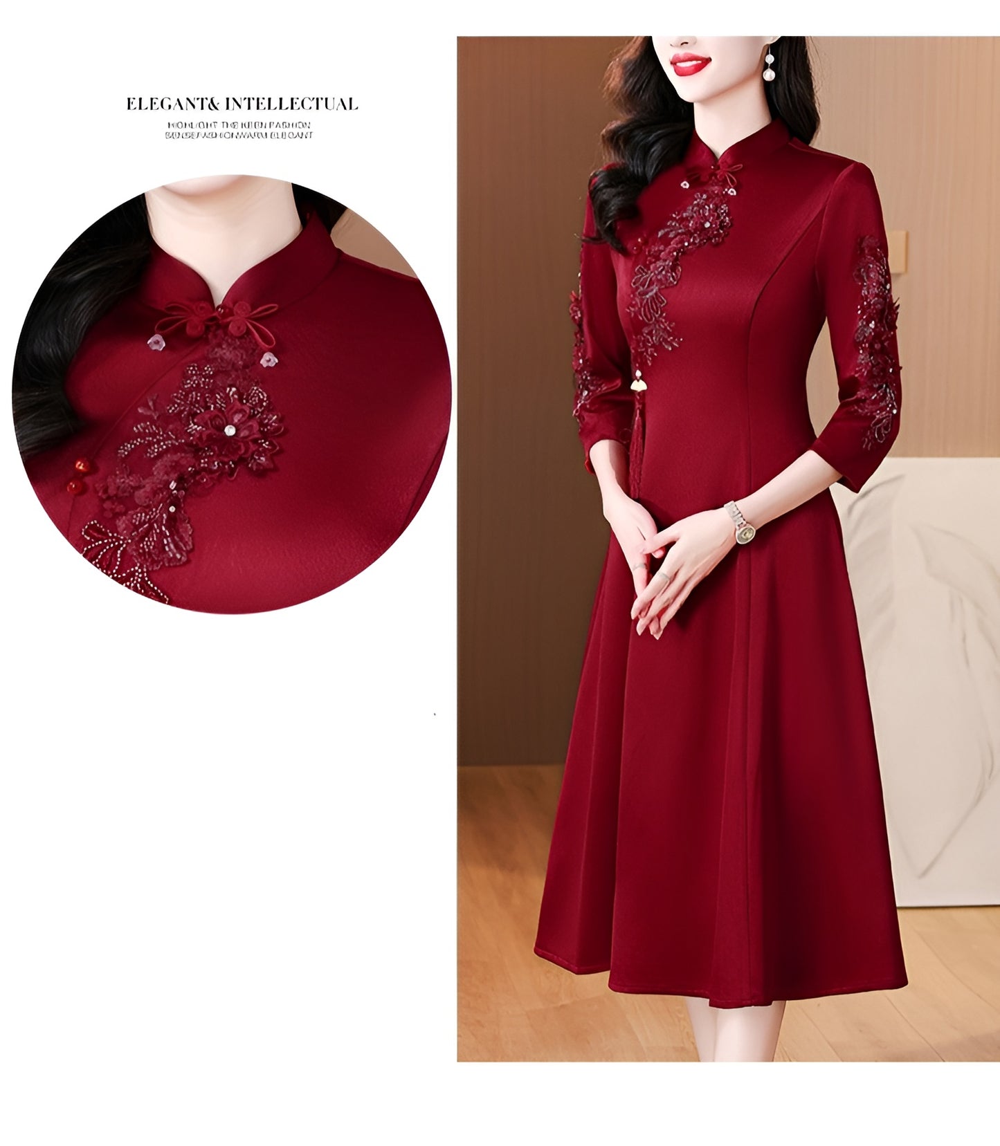 Claret Red Cheongsam Elegant Evening Dress