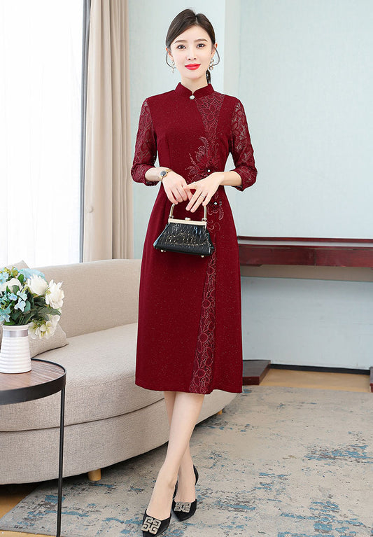 Claret Red Embroidery High-end Banquet Dress